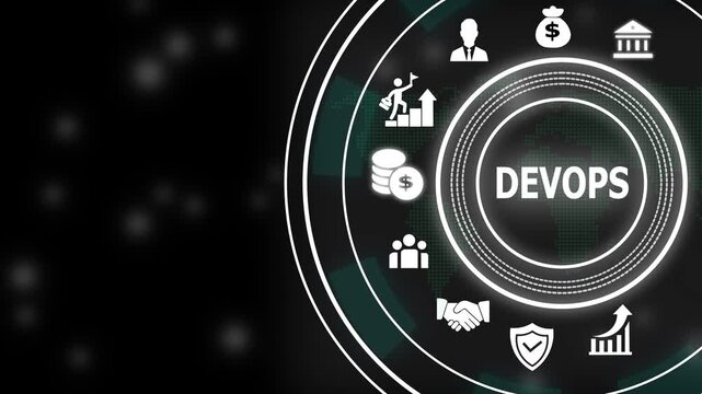 Devops software development lifecycle infographic animation featuring digital for agile methodology, cloud computing, system integration, automation, and business