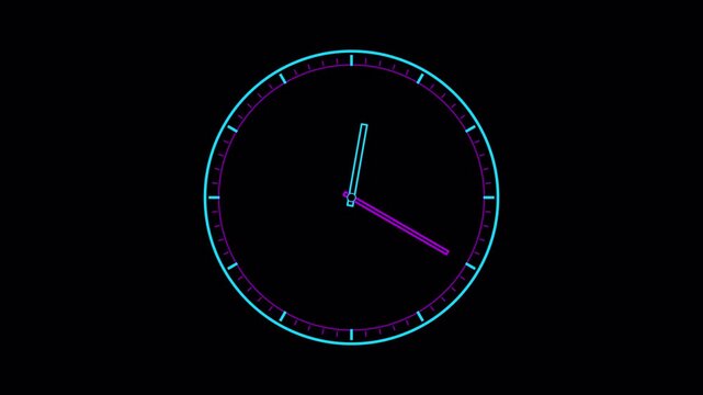 Futuristic Neon Clock Animation &mdash; Cyan Dotted Border Dark Background Seamless Loop 4K