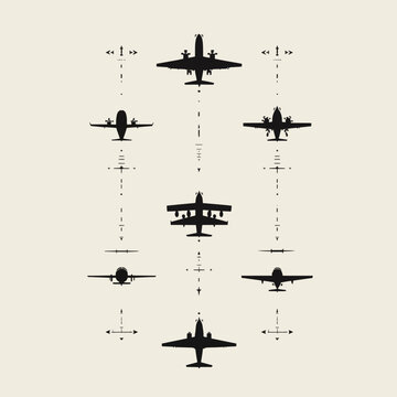 Airplane Silhouettes in Various Positions.