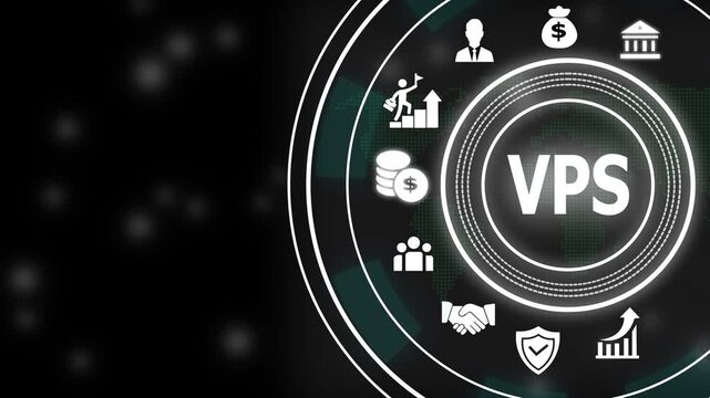 Virtual private server vps hosting technology concept with digital infographic and network security data interface for cloud computing infrastructure and enterprise