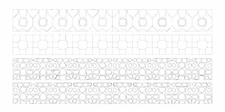 Architectural section drawings of stone wall patterns in black line art on white high quality