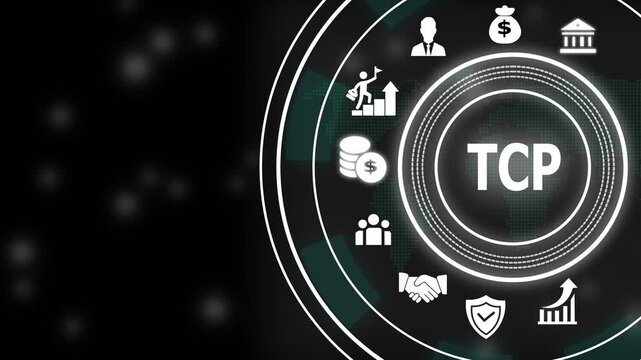 Tcp transmission control protocol concept with digital hud interface featuring global business and network connectivity symbols for advanced corporate data