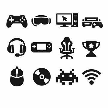 Gaming Technology and Interactive Entertainment Vector Pack &ndash; Console Controller VR Game Streaming and Esports Symbols
