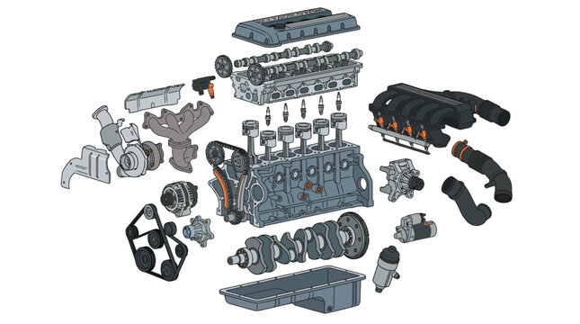 V8 Engine Parts Exploded View Automotive Engineering