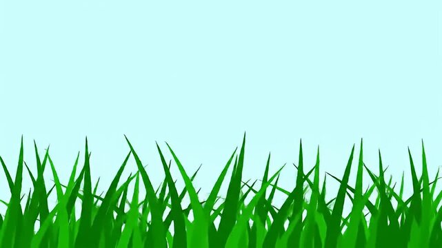 Stylized green grass blades against a light blue sky