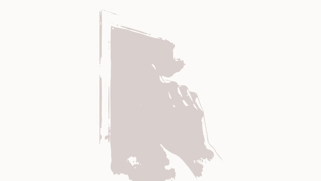 Soft muted watercolor style illustration of a human right hand extending index finger to gently touch fogged misty framed glass panel on bright blank white background