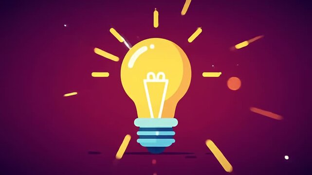 Cartoon bulb glows against purple background