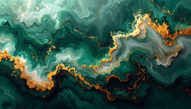 Vivid Teal and Gold Marble Texture Flowing in Abstract Fluid Art Composition
