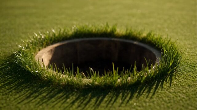 Golf Hole on Green Grass Course.