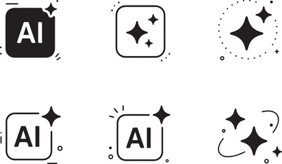 Artificial Intelligence AI icon set, creative magic and smart technology symbols.vector icons for AI generation, magic sparkles, and intelligent software features.Collection of six AI-themed icons fea © vectorzking