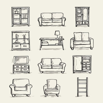 Collection of various home furniture pieces.