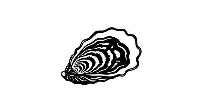 Stylized Black and White Oyster Illustration on White Background