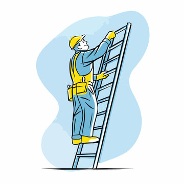 Man climbing up a ladder.