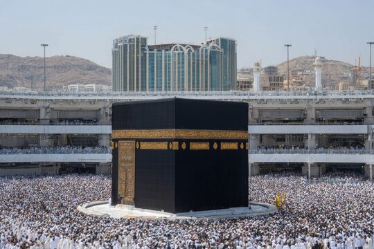Kaaba in Mecca surrounded by pilgrims during Hajj