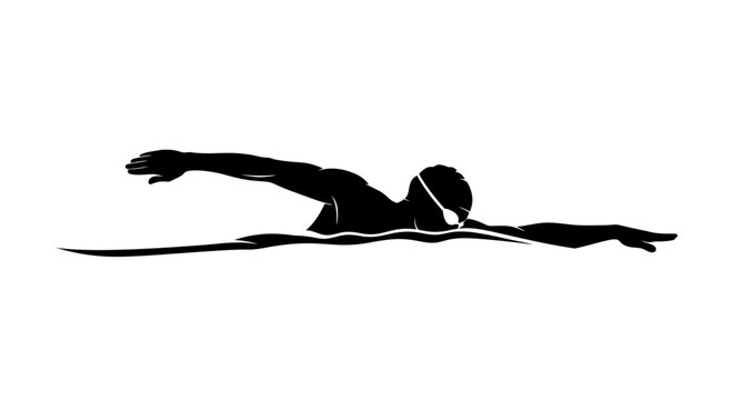 Silhouette of a swimmer performing the front crawl stroke in water