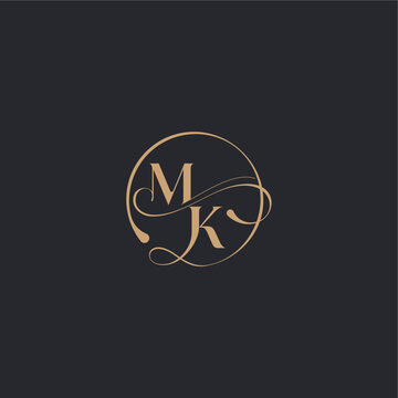 organic line style design wedding luxury curve initial monogram letter elegant circle concept KM