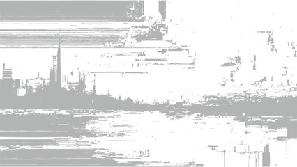 Obraz premium Glitchy distorted cityscape with abstract digital noise and errors in transmission lines