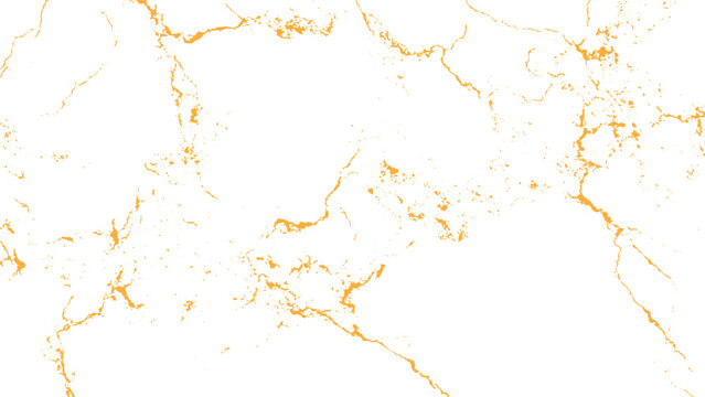 Golden cracks on white surface with orange marble texture and veins pattern