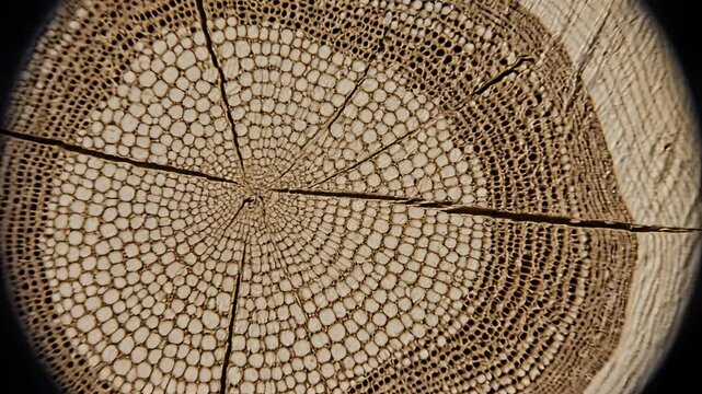 Microscopic View of Tree Trunk CrossSection Revealing Growth Rings and Cellular Structure.