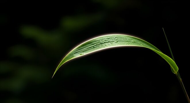 Close up of a vibrant green leaf against a dark background with backlight