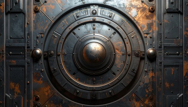 Rusty metal door with circular lock