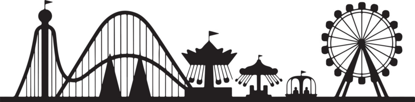 Entertaiment horizontal banner with black park ride silhouette vector illustration