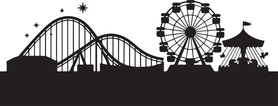Entertaiment horizontal banner with black park ride silhouette vector illustration