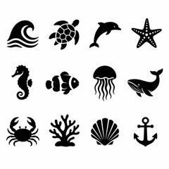 Fototapeta premium Ocean Marine Life Eps Icons Icon Set