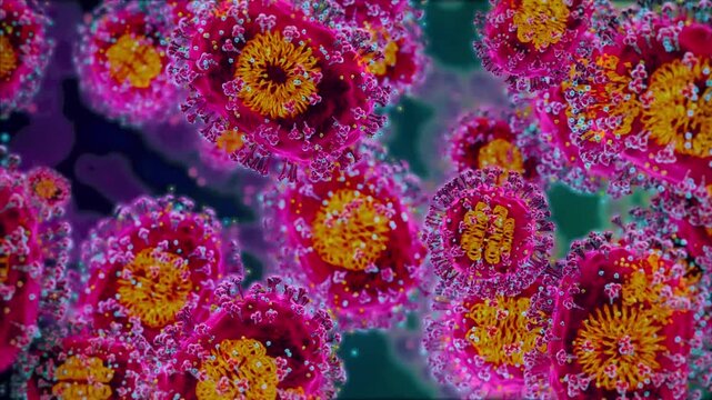 4K Ultra HD footage of Hantavirus infection and respiratory syndrome alert with spreading pulmonary pathogens and medical biohazard warning.