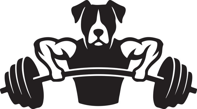 Dog lifting weights silhouette, gym humor vector, minimal black design