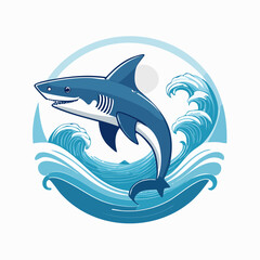 Fototapeta premium Cartoon Shark Jumping Out of Waves