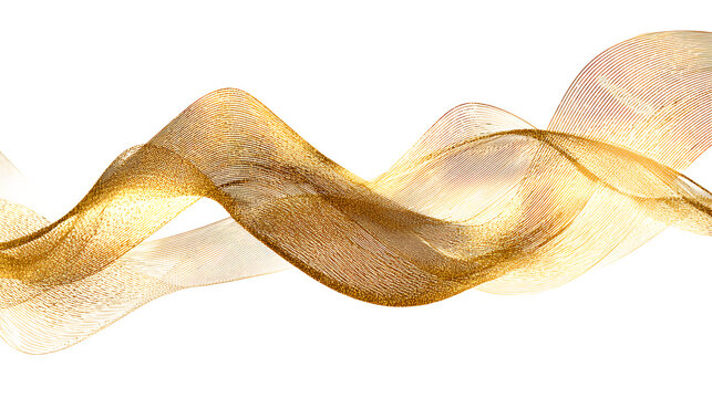 Gold wavy line on transparent background. Abstract golden wave element representing fluid motion, luxury, and design isolated on a white background