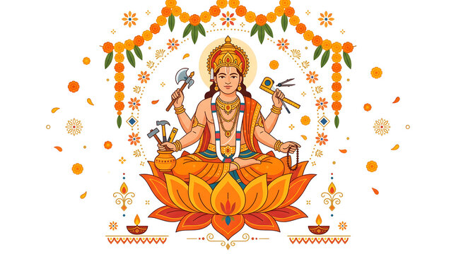 Lord Dhanvantari Hindu God of Medicine and Ayurveda seated on a lotus.