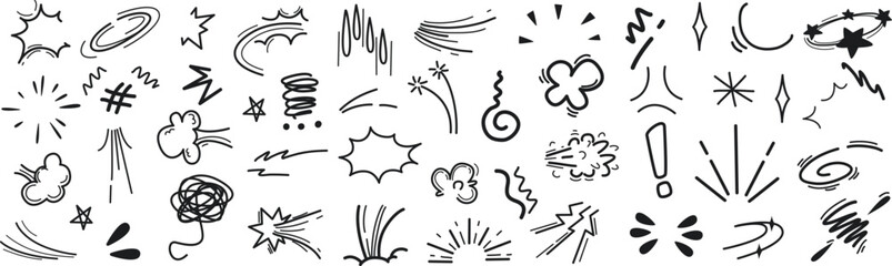 Colorful comic bubble set with thunder lightning and star shapes vector © Buddhadeb