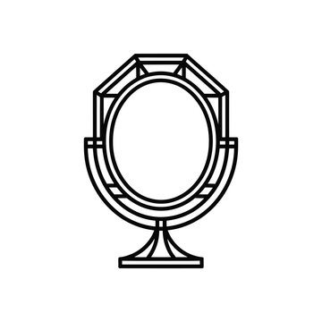 Octagonal vanity mirror on stand outline icon for beauty and reflection