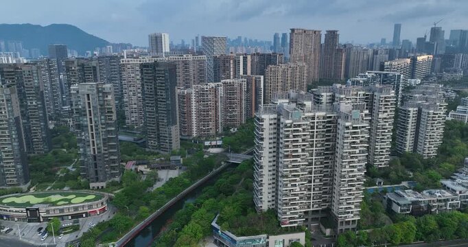 Aerial footage of landscape in shenzhen city, China 