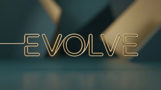 Gold continuous wire word evolve on abstract geometric background