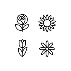 Obraz premium Collection of four stylized flower icons - rose sunflower tulip daisy