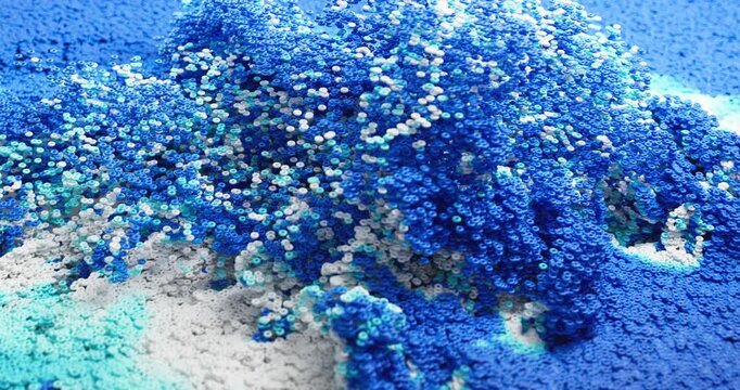 A macro view of clustered blue and white foam bubbles forming a textured, coral-like abstract surface.