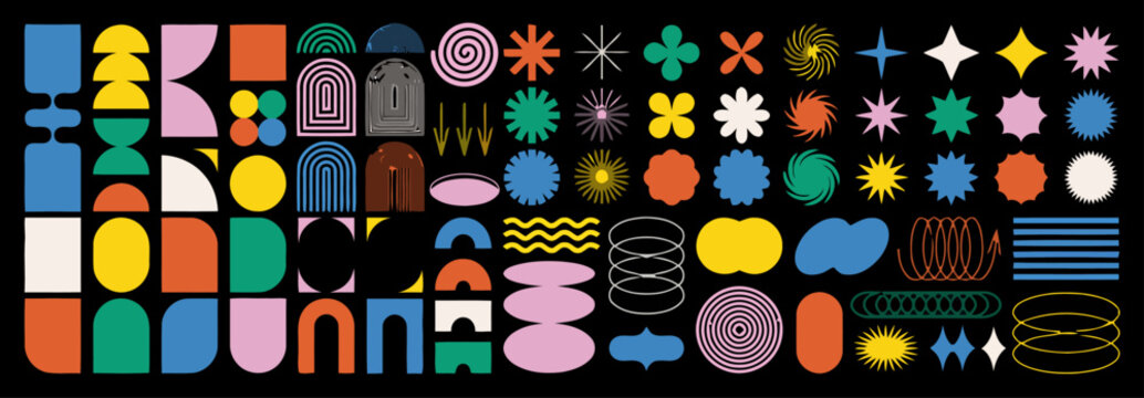 Vibrant Collection of Abstract Geometric Elements and Modern Minimalist Shapes for Digital Art Design