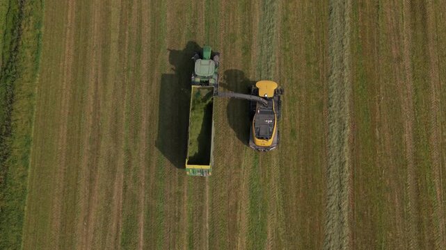 Grass chopping machinery aerial view