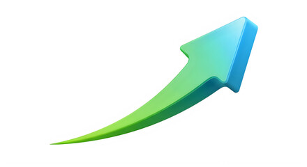 3d render of a glossy green and blue gradient arrow pointing upwards isolated on transparent background © shah Naimul