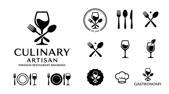 Culinary Artisan Restaurant Logo Icons Set.