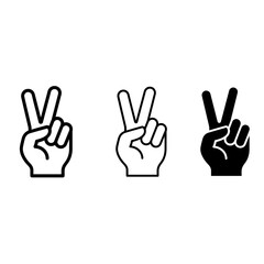 Obraz premium Peace hand icon set, outline solid silhouette, white background