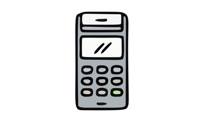 Obraz premium Hand-drawn illustration of a credit card reader machine with a numerical keypad, pos machine