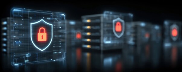 Fototapeta premium High security offers protection via a firewall and encryption as detection and prevention drive a response to keep the core databases fully operational.