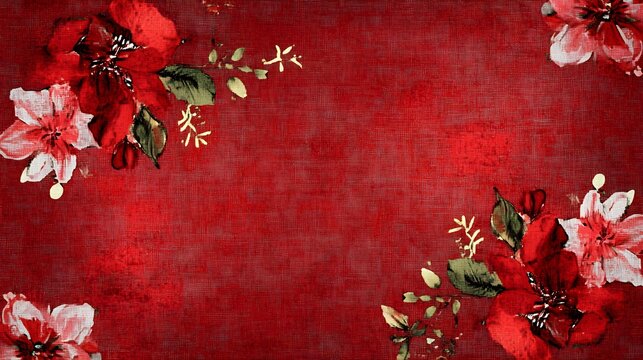 Red fabric with a textured floral pattern