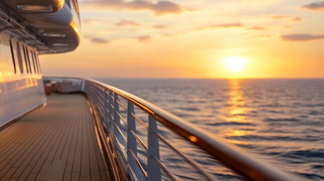 Cruise ship deck with the ocean horizon; luxury travel concept. generative ai