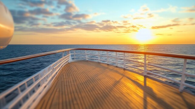 Cruise ship deck with the ocean horizon; luxury travel concept. generative ai