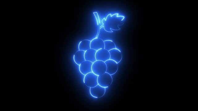 glowing neon Bunch of grapes icon isolated on black background. grapes icon, representing fruit, harvest, or viticulture concepts. HD video motion graphic animation .